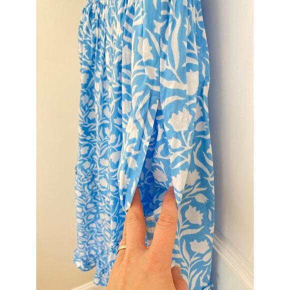 Pink City Prints Lolita Midi Dress Blue Tulip Block Print Smocked Tuckernuck - Picture 6 of 8